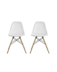 DHP Mid-Century Modern Molded Chairs With Wood Legs, White/Birch, Set Of 2