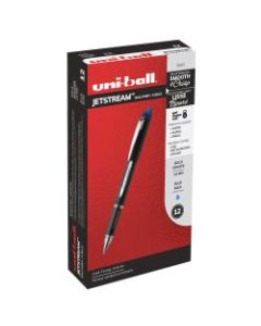 uni-ball Jetstream Ballpoint Pens, Bold Point, 1.0 mm, Black Barrel, Blue Ink, Box Of 12