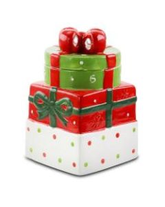 Gibson Home Christmas Estate Gift Box Holiday Cookie Jar, 7-5/16inH x 4-5/8inW x 4-1/2inD, Multicolor