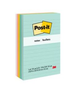 Post-it Notes, 4 in x 6 in, Marseille Collection, Lined, 5 Pads/Pack, 100 Sheets/Pad