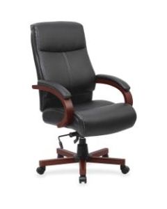 Lorell Executive Ergonomic Bonded Leather/Wood Chair, Black/Mahogany