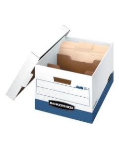 Bankers Box R Kive DividerBox Heavy-Duty FastFold File Storage Boxes With Locking Lift-Off Lids And Built-In Handles, Letter/Legal Size,  10inH x 12W x 15inD, 60% Recycled, White/Blue, Case Of 12