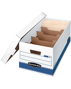 Bankers Box Stor/File Storage Boxes With Dividers And Lift-Off Lids, Letter Size, 24in x 12in x 10in, 60% Recycled, White/Blue, Case Of 12
