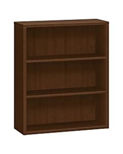 HON 10500 Series Bookcase, 3 Shelves - 36in x 13.1in x 43.4in - 3 Shelve(s) - Square Edge - Material: Wood Grain, Wood - Finish: Mahogany, Mocha Laminate
