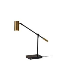 Adesso Collette Charge LED Desk Lamp, Adjustable Height, 22-1/2inH, Antique Brass Shade/Black Base