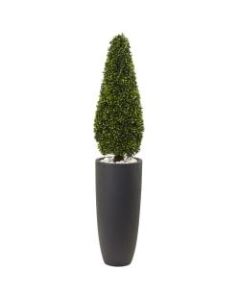 Nearly Natural 50inH Plastic Boxwood Topiary With Cylinder Planter, Gray/Green