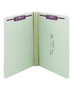 Smead Pressboard Fastener Folders With SafeSHIELD Coated Fasteners, 2in Expansion, Legal Size, 100% Recycled, Gray/Green, Box Of 25
