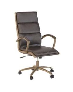 Bush Business Furniture Modelo Bonded Leather High-Back Office Chair, Brown/Brushed Brass, Standard Delivery