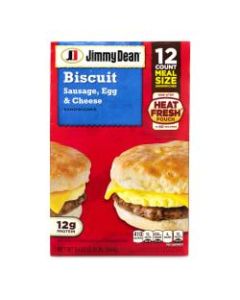 Jimmy Dean Sausage, Egg and Cheese Biscuit Breakfast Sandwiches, 54.08 Oz, Pack Of 12 Sandwiches