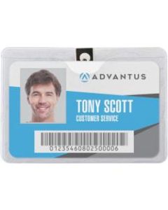Advantus Horizontal Badge Holder with Clip - 4in x 3in - Vinyl - 50 / Pack - Clear