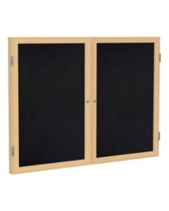 Ghent 2-Door Enclosed Recycled Rubber Bulletin Board, 36in x 48in, Black Oak Finish Wood Frame