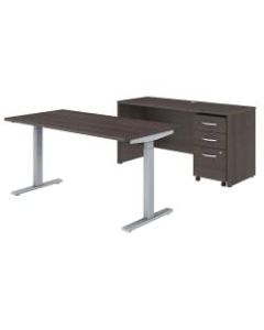 Bush Business Furniture Studio C 60inW x 30inD Height Adjustable Standing Desk, Credenza and One Mobile File Cabinet, Storm Gray, Standard Delivery
