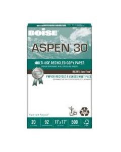 Boise ASPEN 30 Multi-Use Recycled Copy Paper, Ledger Size (11in x 17in), 92 (U.S.) Brightness, 20 Lb, 30% Recycled, Ream Of 500 Sheets