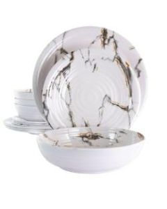 Elama Fine Sculpture 12-Piece Dinnerware Set, White