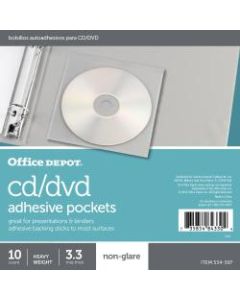 Office Depot Brand CD/DVD Adhesive Pockets, 6in x 10 1/2in, Clear, Non-Glare, Pack Of 10