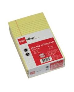 Office Depot Brand Jr. Glue-Top Writing Pads, 5in x 8in, Narrow Ruled, 50 Sheets, Canary, Pack Of 12 Pads