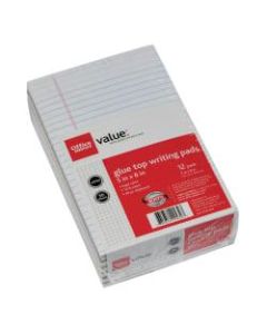 Office Depot Brand Jr. Glue-Top Writing Pads, 5in x 8in, Narrow Ruled, 50 Sheets, White, Pack Of 12 Pads