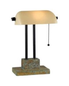 Kenroy 17in Bankers Lamp, Natural Slate/Oil-Rubbed Bronze