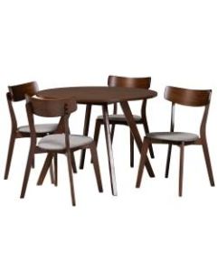 Baxton Studio Rika Dining Set, 29-1/2inH x 39-7/16inW x 39-7/16inD, Light Gray/Walnut