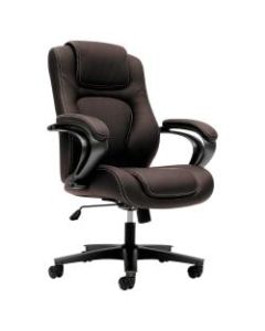 basyx by HON Ergonomic Bonded Leather High-Back Chair With Padded Arm Rests, Brown