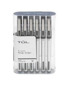 TUL Fine Liner Porous-Point Pens, Ultra-Fine, 0.4 mm, Silver Barrel, Black Ink, Pack Of 12 Pens
