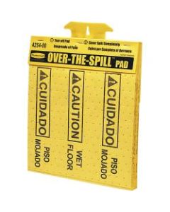 Rubbermaid Commercial Bilingual Over-The-Spill Pads, "Caution Wet Floor" And "cuidado Piso Mojado", 12 5/8inW x 16inH, Yellow, 25 Sheets Per Pad, Box Of 300