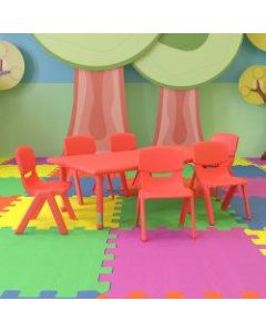Flash Furniture Plastic Height-Adjustable Rectangular Activity Table with 6 Chairs, 23-1/2inH x 24ft"W x 48ft-d, Red