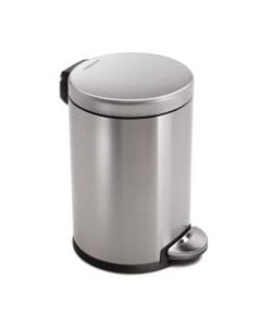 simplehuman Fingerprint-Proof Round Metal Mini Step Trash Can, 1.2 Gallons, 12-1/10inH x 7-3/5inW x 10inD, Silver