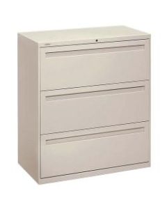 HON Brigade 700 36inW Lateral 3-Drawer File Cabinet, Metal, Putty