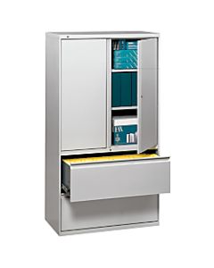 HON 800 Series Storage Cabinet With Lateral File, 36in Wide, Light Gray