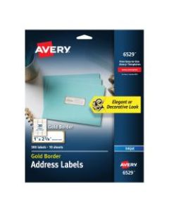 Avery Easy Peel Address Labels With Border, 1in x 2 5/8in, White/Gold, Pack Of 300 Labels
