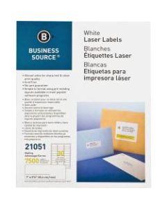 Business Source Bright White Premium-quality Address Labels - 1in x 2 5/8in Length - Permanent Adhesive - Rectangle - Laser, Inkjet - White - 30 / Sheet - 250 Total Sheets - 7500 / Pack