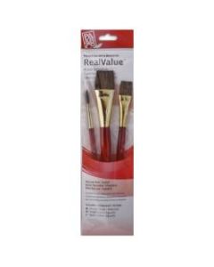 Princeton Real Value Series 9000 Red-Handle Brush Set 9122, Assorted Sizes, Camel Hair, Red, Set Of 3