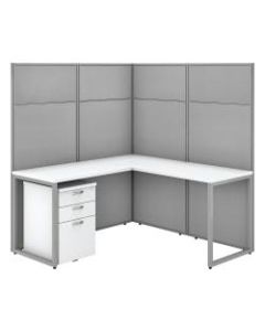 Bush Business Furniture Easy Office 60inW L-Shaped Cubicle Desk With File Cabinet And 66in Panels, Pure White/Silver Gray, Standard Delivery