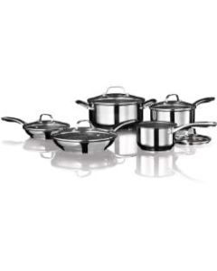 Starfrit Stainless Steel Non-Stick 10-Piece Cookware Set with Stainless Steel Handles - Stainless Steel Exterior, Stainless Steel Handle - Cooking, Sauce, Frying - Silver, Stainless Steel