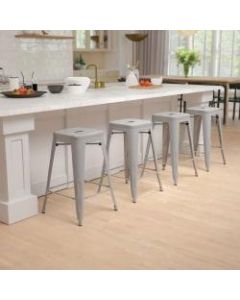 Flash Furniture 24in Metal Counter-Height Bar Stools, Set Of 4 Bar Stools, Silver