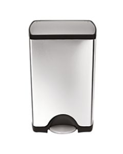 simplehuman Rectangular Metal Step Trash Can, 10 Gallons, 25-3/4inH x 15-12/16inH x 12-1/2inD, Brushed Stainless Steel