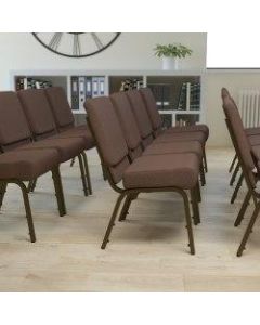 Flash Furniture HERCULES Extra-Wide Stacking Church Chair, Brown/Gold