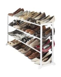 Whitmor White Resin 20 Pair Shoe Rack - 40 x Shoes - 18.8in Height x 35.8in Width x 9in Depth - Durable - White - Resin