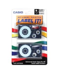 Casio XR9WE2S Black-On-White Tapes, 0.38in x 26ft, Pack Of 2