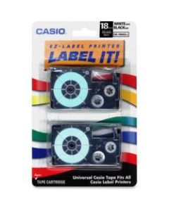 Casio XR18WE2S Black-On-White Tapes, 0.75in x 26ft, Pack Of 2