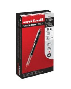 uni-ball Vision Elite Liquid Ink Rollerball Pens, Micro Point, 0.5 mm, Black Barrel, Red Ink, Pack Of 12