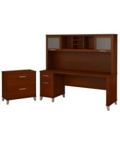 Bush Furniture Somerset 72inW Office Desk With Hutch And Lateral File Cabinet, Hansen Cherry, Standard Delivery