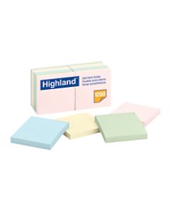 Highland Self-Stick Notes, 3in x 3in, Assorted Colors, Pack Of 12