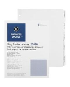 Business Source 3-Ring Plain Tab Indexes - 5 Write-on Tab(s)2in Tab Width - 8.5in Divider Width x 11in Divider Length - Letter - 3 Hole Punched - White Divider - 100 / Box