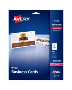 Avery Laser Microperforated Business Cards, Sure Feed Technology, 2in x 3 1/2in, White, Pack Of 250