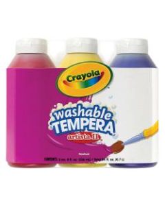 Crayola Artista II Tempera Paint Set, Primary Colors, 8 Oz, Pack Of 3