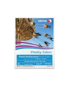Xerox Vitality Colors Multi-Use Printer Paper, Letter Size (8 1/2in x 11in), 20 Lb, 30% Recycled, Assorted Pastels, Ream Of 500 Sheets