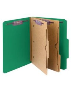 Smead Pressboard Classification Folders With SafeSHIELD Fasteners And 2 Pocket Dividers, Letter Size, 50% Recycled, Green, Box Of 10