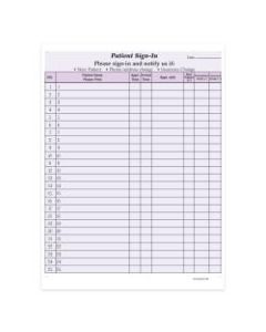 HIPAA Compliant Patient/Visitor Privacy 2-Part Sign-In Sheets, 8-1/2in x 11in, Purple, Pack Of 250 Sheets